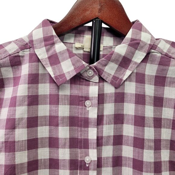 GoodThreads Women Washed Cotton Short-Sleeve Shirt Purple/White Gingham Large - Picture 3 of 12